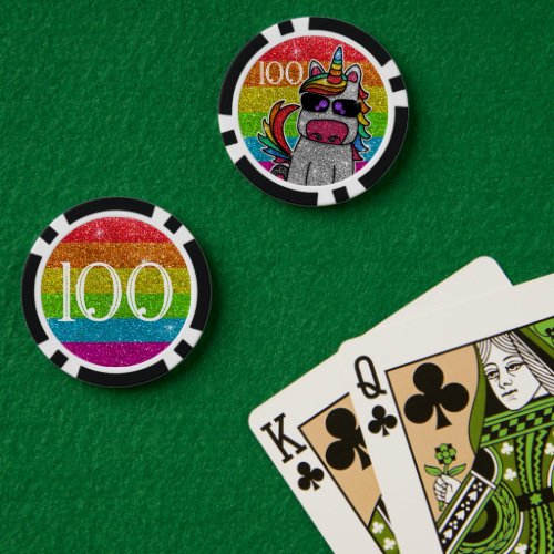 Magical Rainbow Unicorn Glitter Whimsical Birthday Poker Chips