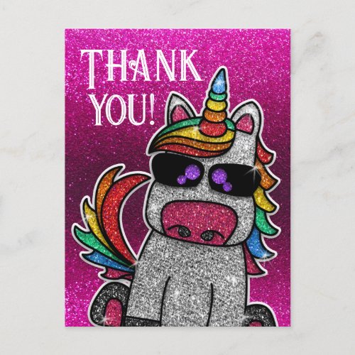 Magical Rainbow Unicorn Glitter Whimsical Birthday Postcard