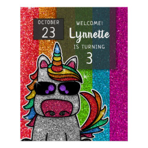 Magical Rainbow Unicorn Glitter Whimsical Birthday Poster