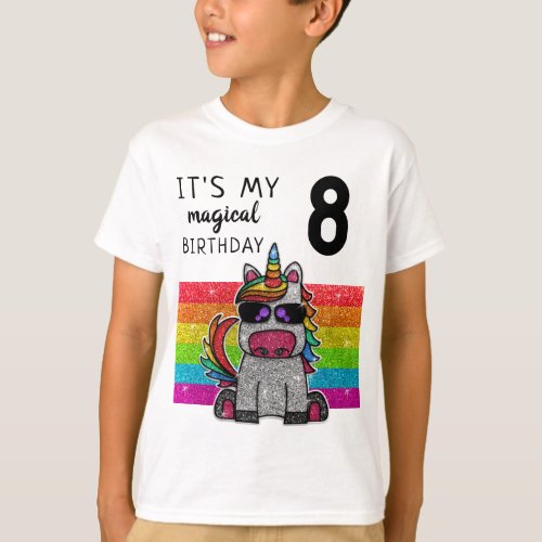 Magical Rainbow Unicorn Glitter Whimsical Birthday T_Shirt