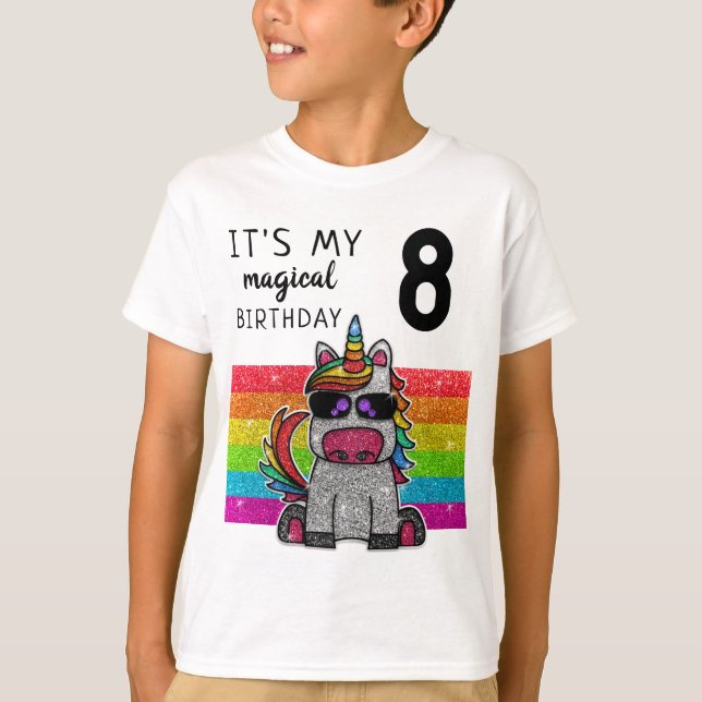 Magical Rainbow Unicorn Glitter Whimsical Birthday T-Shirt (Front)
