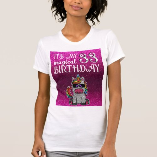 Magical Rainbow Unicorn Glitter Whimsical Birthday T_Shirt