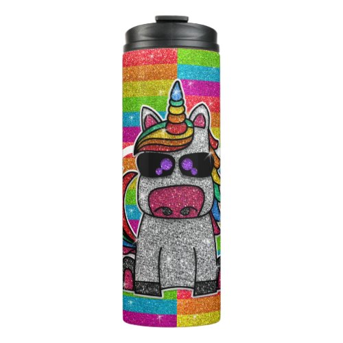 Magical Rainbow Unicorn Glitter Whimsical Birthday Thermal Tumbler