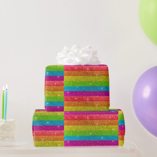 Magical Rainbow Unicorn Glitter Whimsical Birthday Wrapping Paper