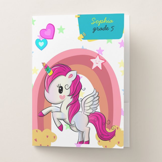 magical rainbow unicorn kids name  pocket folder (Front)