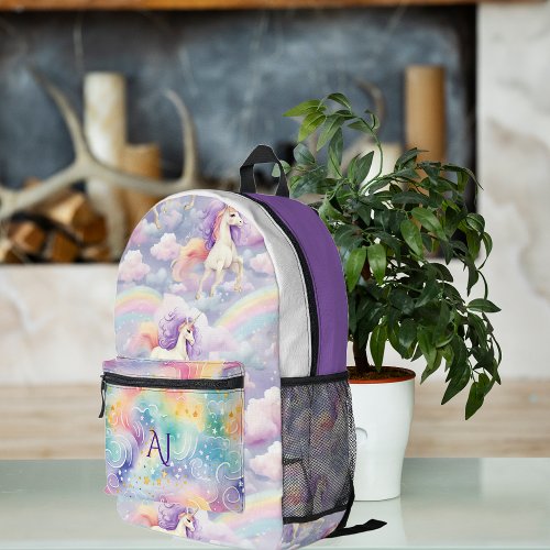 Magical Rainbow Unicorn  Monogram Printed Backpack