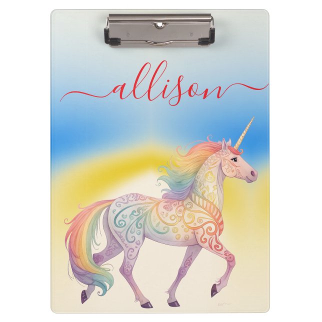 Magical Rainbow Unicorn name Personalized  Clipboard (Front)