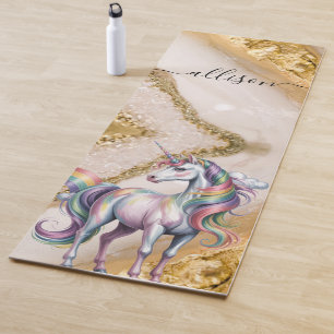 Magical Rainbow Unicorn name Personalized Yoga Mat