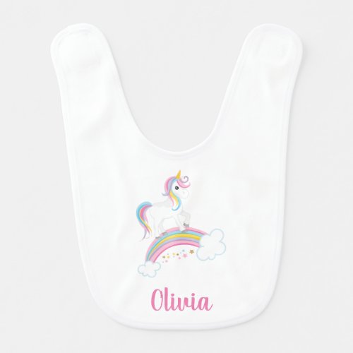 Magical Rainbow Unicorn Personalized Baby Bib