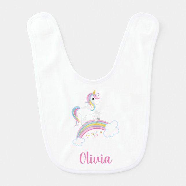 Magical Rainbow Unicorn Personalized Baby Bib (Front)