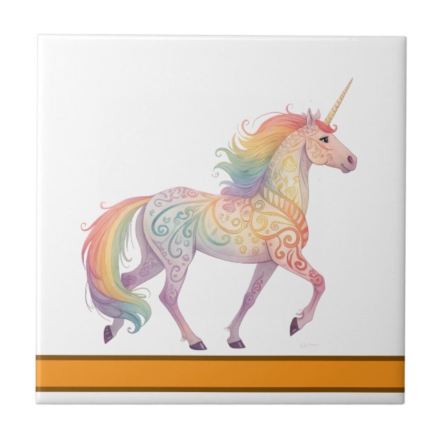 Magical Rainbow Unicorn  Personalized  Ceramic Tile (Front)