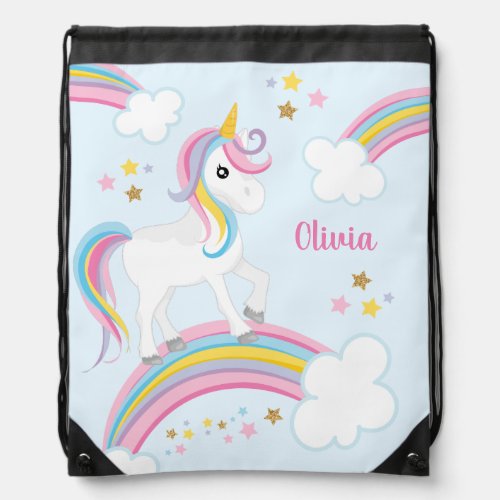 Magical Rainbow Unicorn Personalized Drawstring Bag