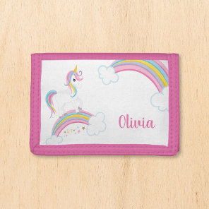 Magical Rainbow Unicorn Personalized Girls Tri-fold Wallet