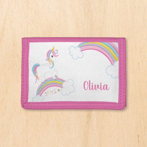 Magical Rainbow Unicorn Personalized Girls Trifold Wallet