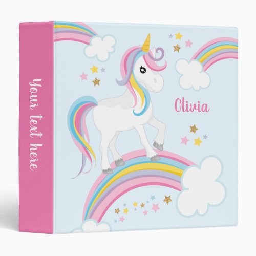 Magical Rainbow Unicorn Personalized Kids 3 Ring Binder