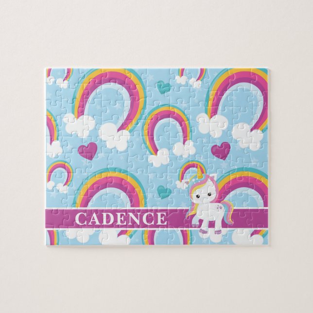 Magical Rainbow Unicorn Personalized Kids Jigsaw Puzzle (Horizontal)