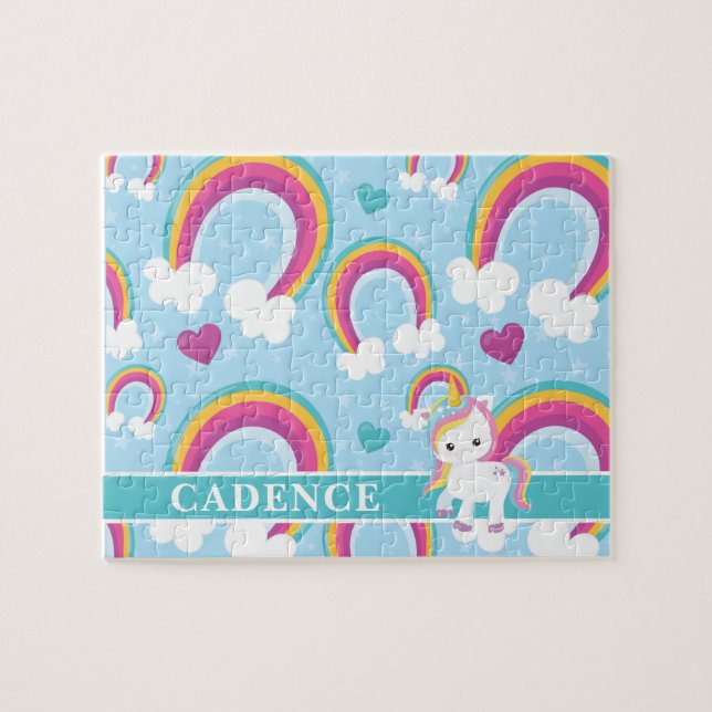 Magical Rainbow Unicorn Personalized Kids Jigsaw Puzzle (Horizontal)
