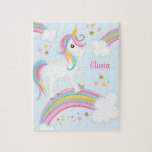 Magical Rainbow Unicorn Personalized Kids Jigsaw Puzzle<br><div class="desc">A cute unicorn jigsaw puzzle for kids with stars and a rainbow. Personalize with her name to make a fun gift for a girl!</div>