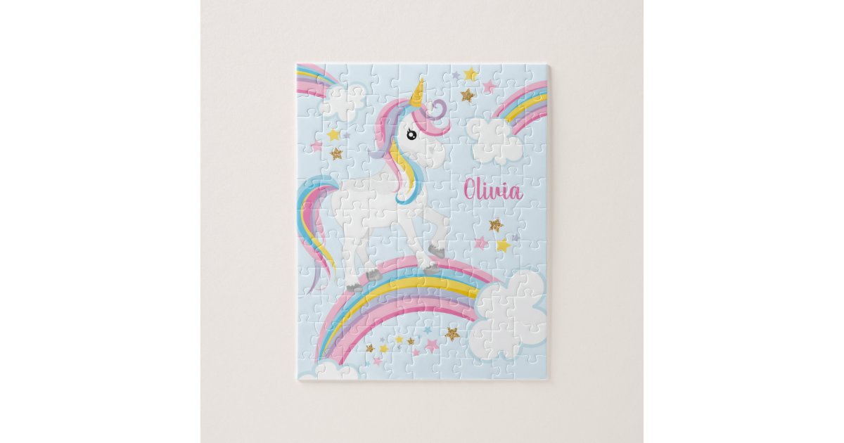 magical rainbow unicorn personalized kids jigsaw puzzle