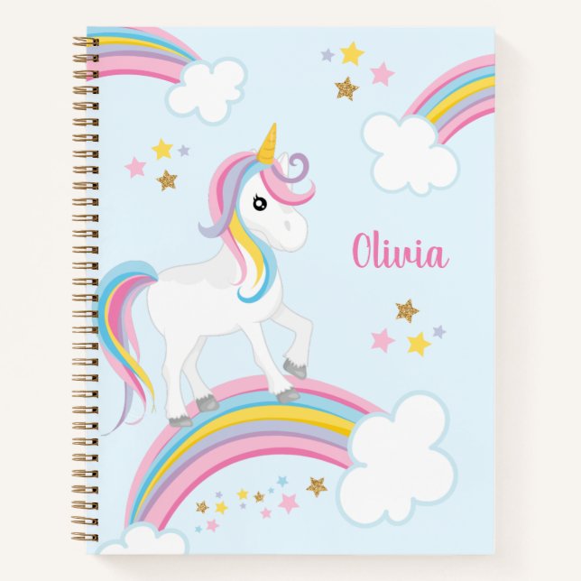 Magical Rainbow Unicorn Personalized Kids Notebook (Front)