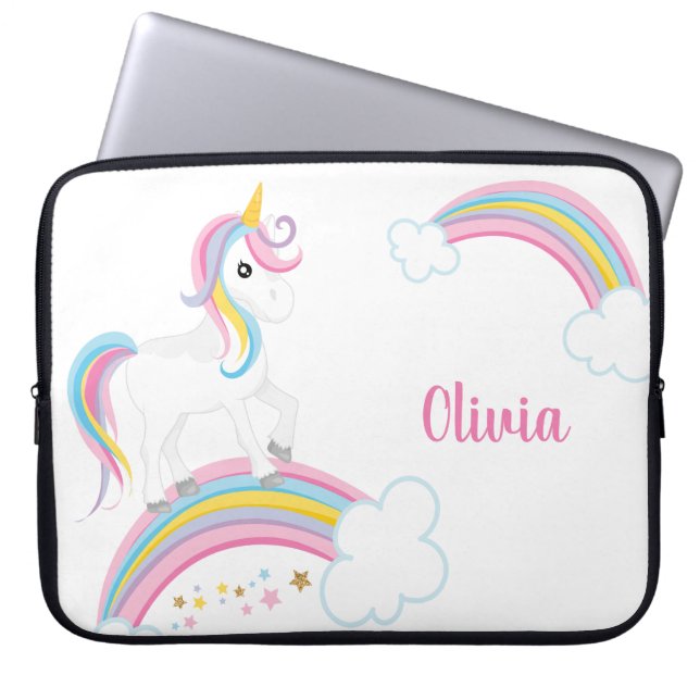 Magical Rainbow Unicorn Personalized Laptop Sleeve (Front)