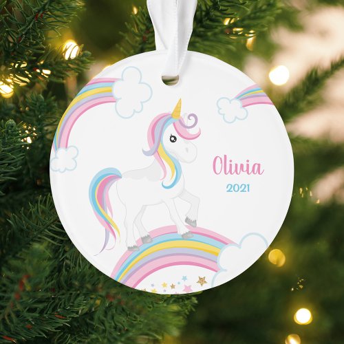 Magical Rainbow Unicorn Personalized Ornament