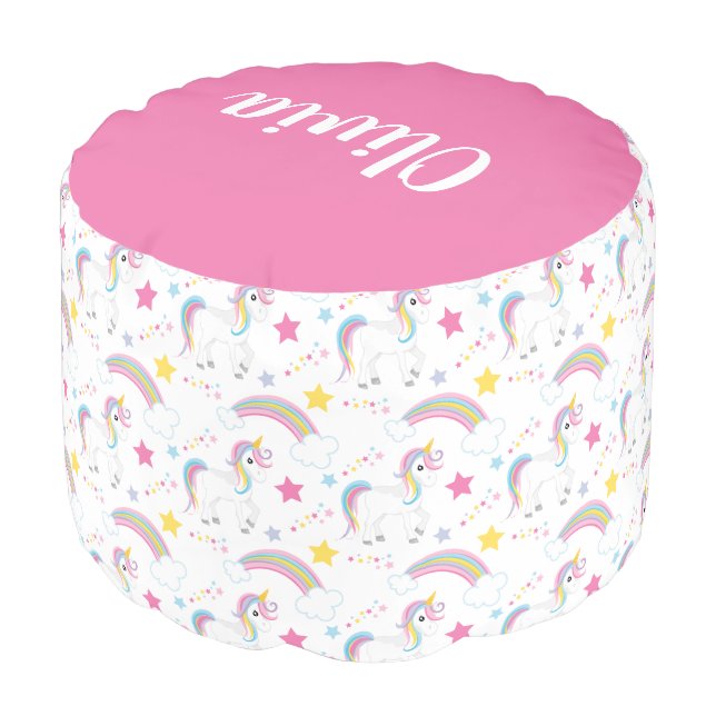 Magical Rainbow Unicorn Personalized Pouf (Angled Front)