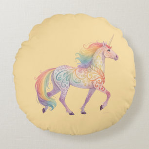 Magical Rainbow Unicorn Personalized Round Pillow