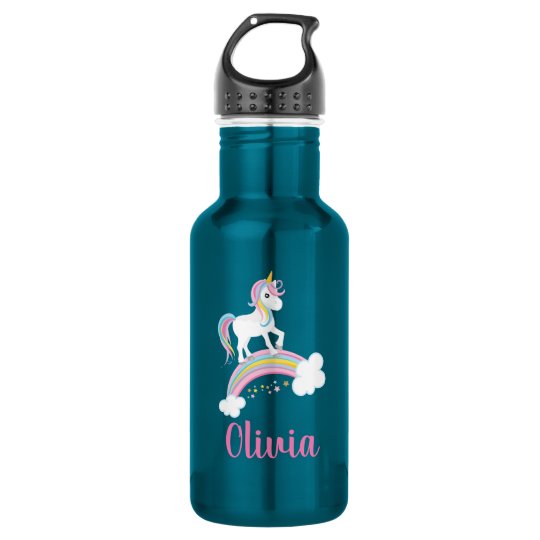 magical rainbow unicorn personalized stainless steel water bottle