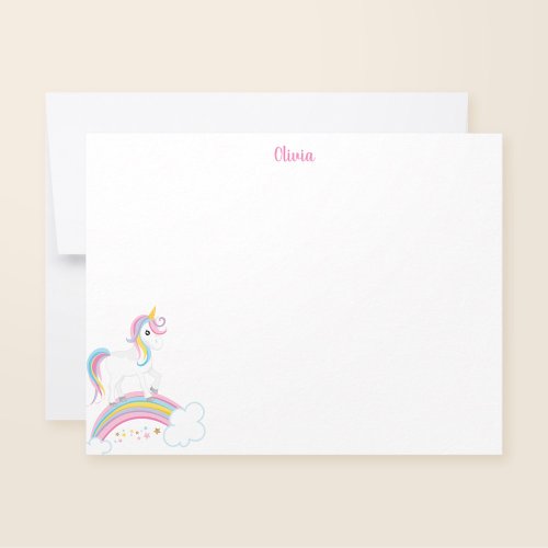 Magical Rainbow Unicorn Personalized Stationery Note Card