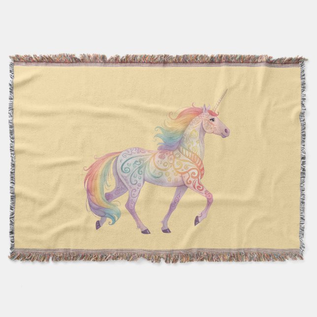 Magical Rainbow Unicorn  Personalized  Throw Blanket (Front)
