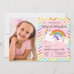 Magical Rainbow Unicorn Photo Birthday Invitation