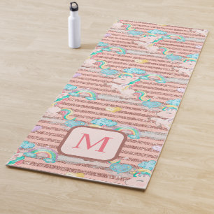Magical Rainbow Unicorn Pink Glitter Monogram Yoga Yoga Mat