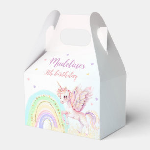 Magical Rainbow Unicorn Pink Gold Birthday Party Favor Boxes