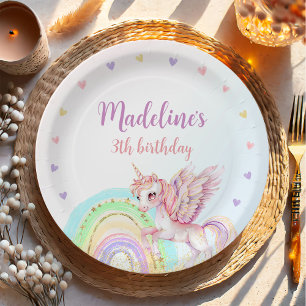 Magical Rainbow Unicorn Pink Gold Birthday Party Paper Plates