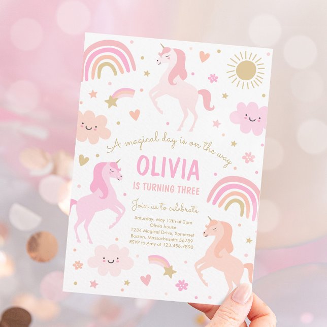 Magical Rainbow Unicorn Pink Pastel Birthday Party Invitation (Creator Uploaded)