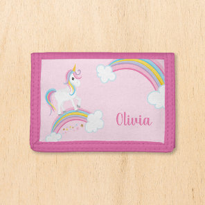 Magical Rainbow Unicorn Pink Personalized Girls Tri-fold Wallet