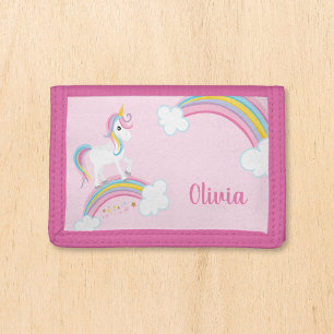 Magical Rainbow Unicorn Pink Personalized Girls Tri-fold Wallet