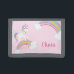 Magical Rainbow Unicorn Pink Personalized Girls Trifold Wallet<br><div class="desc">A cute unicorn wallet with stars and a rainbow on a light pink background. Personalize with her name to make a fun gift for a little girl.</div>