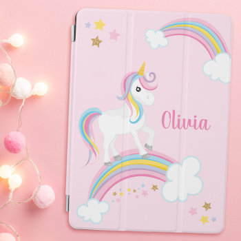Magical Rainbow Unicorn Pink Personalized Ipad Air Cover by printcreekstudio at Zazzle