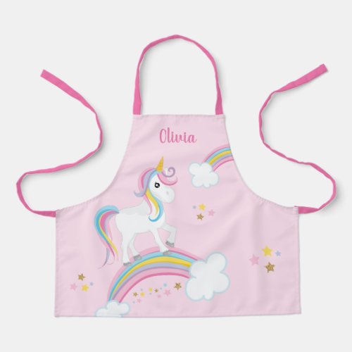 Magical Rainbow Unicorn Pink Personalized Kids Apron