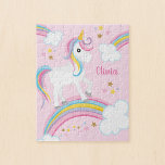 Magical Rainbow Unicorn Pink Personalized Kids Jigsaw Puzzle<br><div class="desc">A cute pink unicorn jigsaw puzzle for kids with stars and a rainbow. Personalize with her name to make a fun gift for a girl!</div>