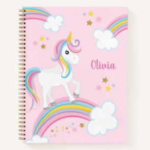 Magical Rainbow Unicorn Pink Personalized Kids Notebook