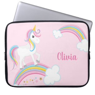 Magical Rainbow Unicorn Pink Personalized Laptop Sleeve