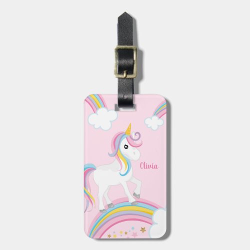 Magical Rainbow Unicorn Pink Personalized Luggage Tag