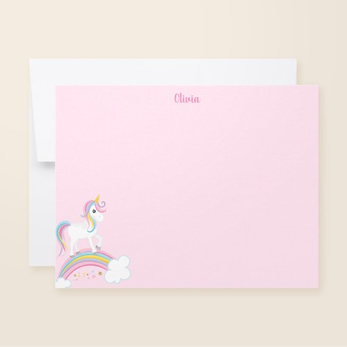 Magical Rainbow Unicorn Pink Personalized Note Card