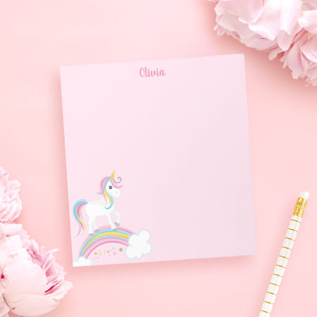 Magical Rainbow Unicorn Pink Personalized Notepad