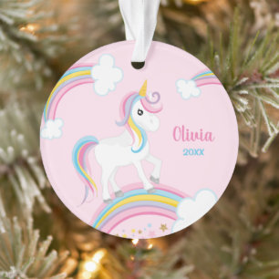 Magical Rainbow Unicorn Pink Personalized Ornament