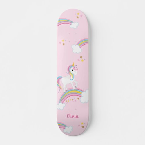 Magical Rainbow Unicorn Pink Personalized Skateboard