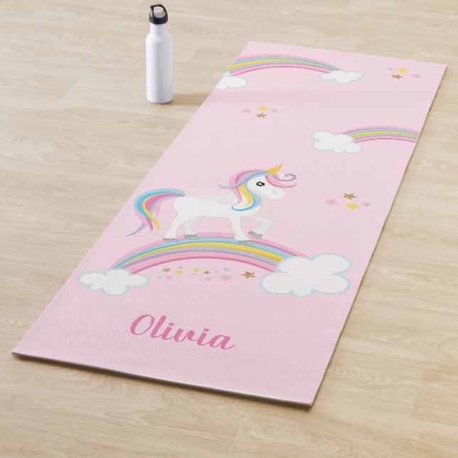Magical Rainbow Unicorn Pink Personalized Yoga Mat (In Situ)